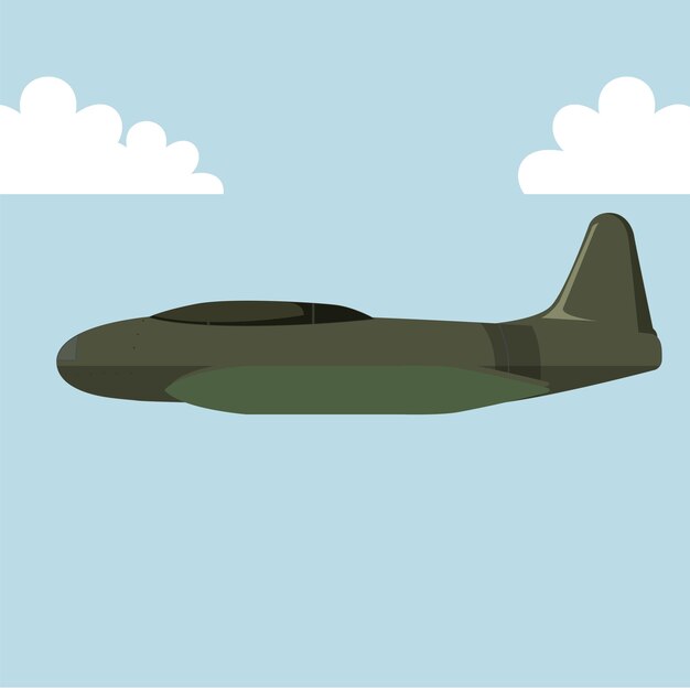 Avión militar en el cielo Ilustración vectorial en un estilo plano