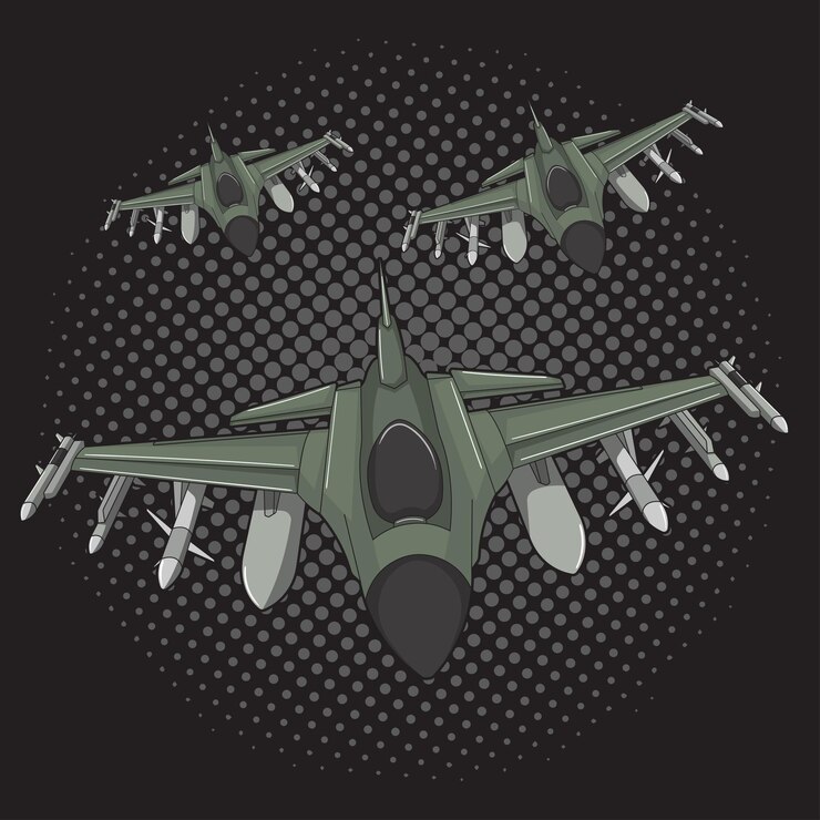 Vector avión militar disparó un misil ilustración de vector de avión de combate estilo cómico