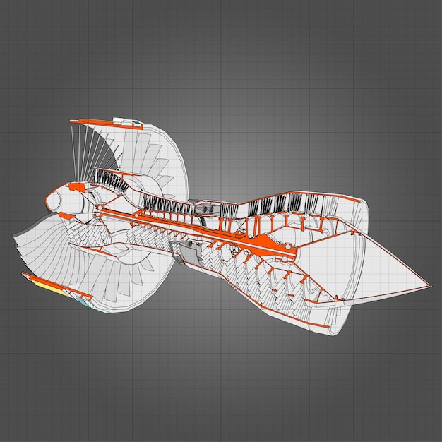 Avión con motor turborreactor. Ilustración de línea vectorial.