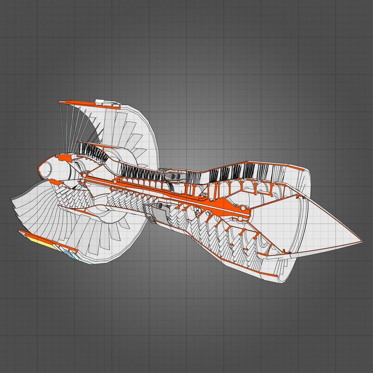 Vector avión con motor turborreactor. ilustración de línea vectorial.