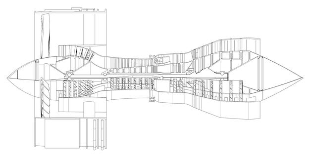 Avión con motor turborreactor. Ilustración de línea vectorial.