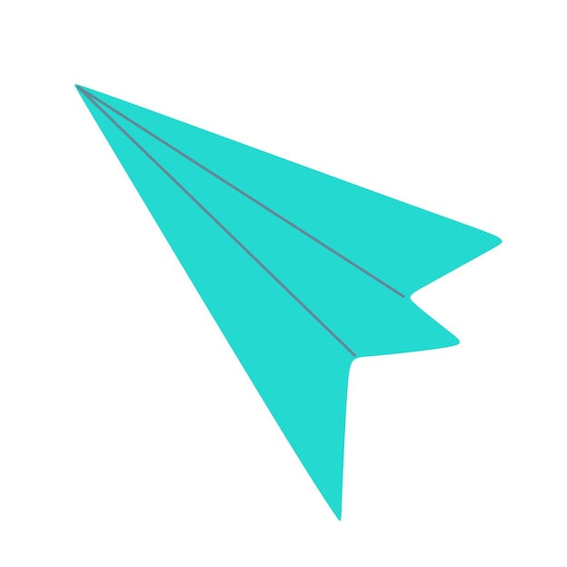 Avión de papel azul aislado sobre fondo blanco Viaje y mensajería Concepto Vector Ilustración plana Elemento de diseño de dibujos animados para paquete de pegatinas Impresión camiseta textil Símbolo e icono Arte gráfico