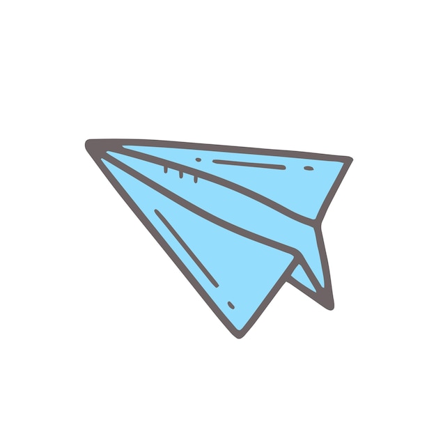 Avión de papel azul en estilo garabato Vector ilustración aislada