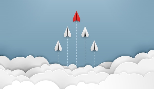 El avión de papel es una competencia para llegar al destino hasta las nubes y el cielo para alcanzar el objetivo financiero del éxito.