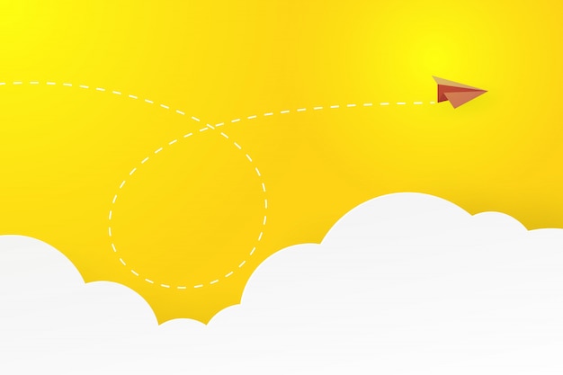Avión de papel con fondo de éxito empresarial y liderazgo concepto aterrizaje página.