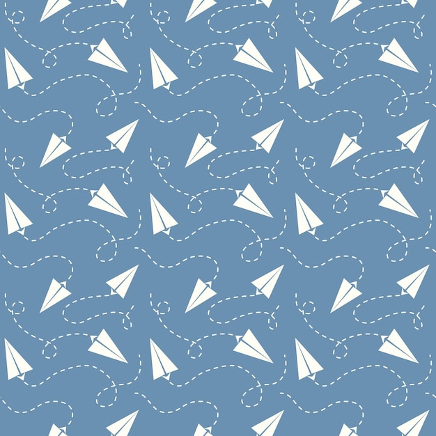 Avión de papel de patrones sin fisuras con fondo azul