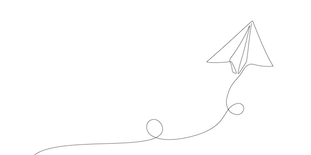 Avión de papel que vuela hacia arriba Dibujo continuo de una sola línea para viajes de negocios o ilustración de viajes Estilo de arte de una sola línea Avión con trayectoria de línea de destino Abstracto dibujo a mano concepto de viaje