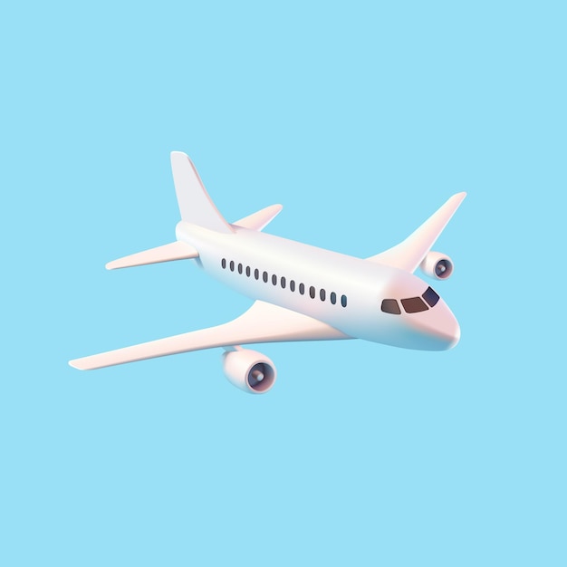 El avión de pasajeros blanco realista 3D para conceptos de viajes de transporte comercial de pasajeros