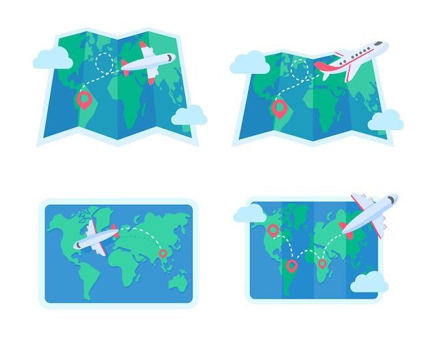 Avión de pasajeros volando en el mapa mundial ideas de viajes de vacaciones