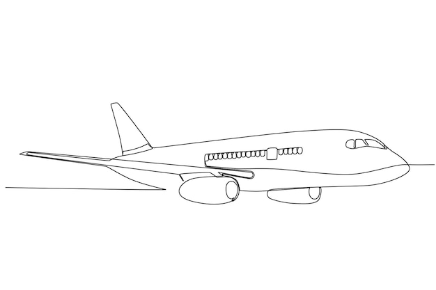 Un avión preparándose para viajar Dibujo de una línea de piloto y avión