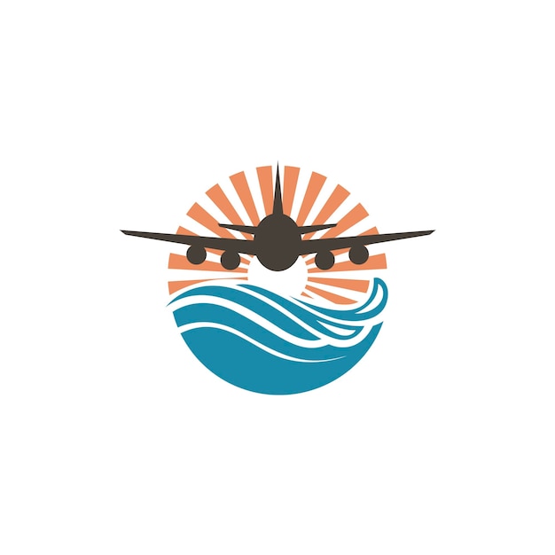 avión, sol, y, mar, icono