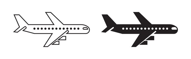 Avión vectorial con contorno y estilo glifo