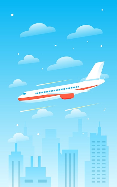 Avión volando alto en el cielo con ilustración de vector de accidente