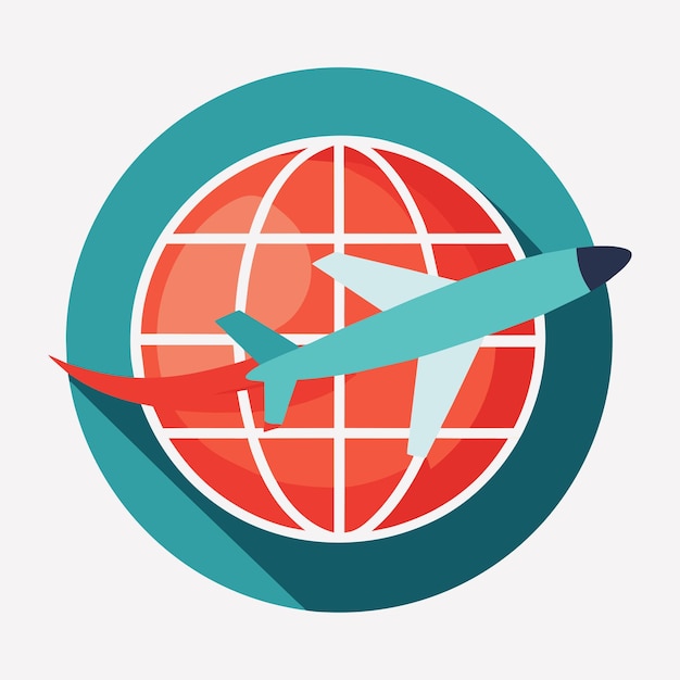 Un avión volando en el cielo dando vueltas alrededor de un globo terráqueo Un diseño minimalista con símbolos de arrepentimiento y reflexión