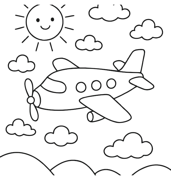 Avión volando en el cielo con el sol y las nubes