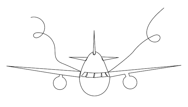 Avión volando frente vista dibujo de línea de dibujo vectorial.