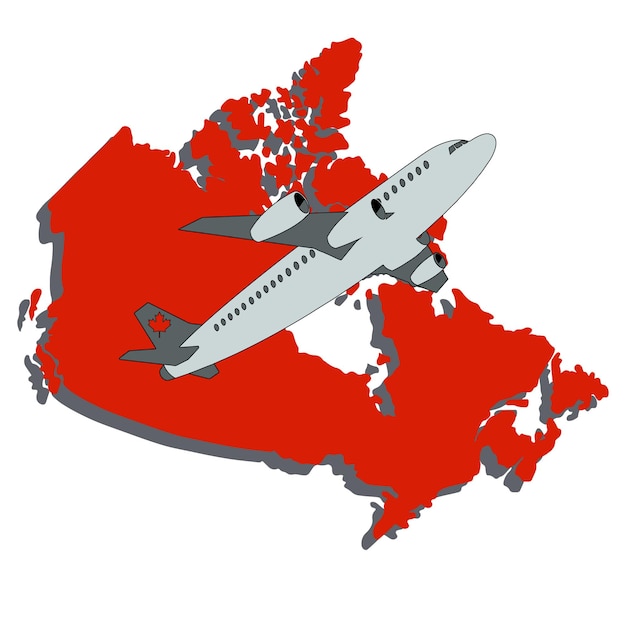 Avión volando sobre Canadá MapVector ilustración Jet Pasajeros Avión