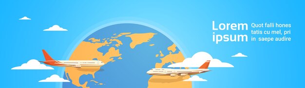 Avión volando sobre el concepto de turismo de mapa mundial