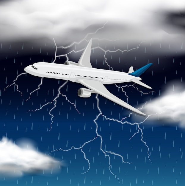 Avión volando a través de una tormenta