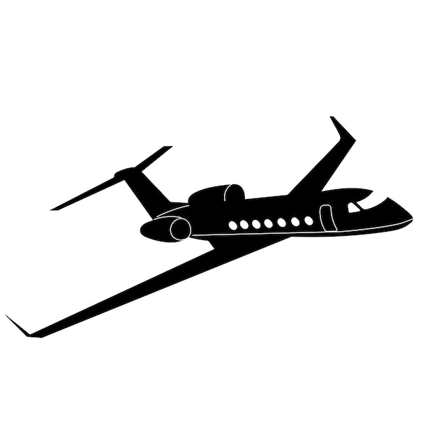 el avión vuela silueta negra en un vector de fondo blanco