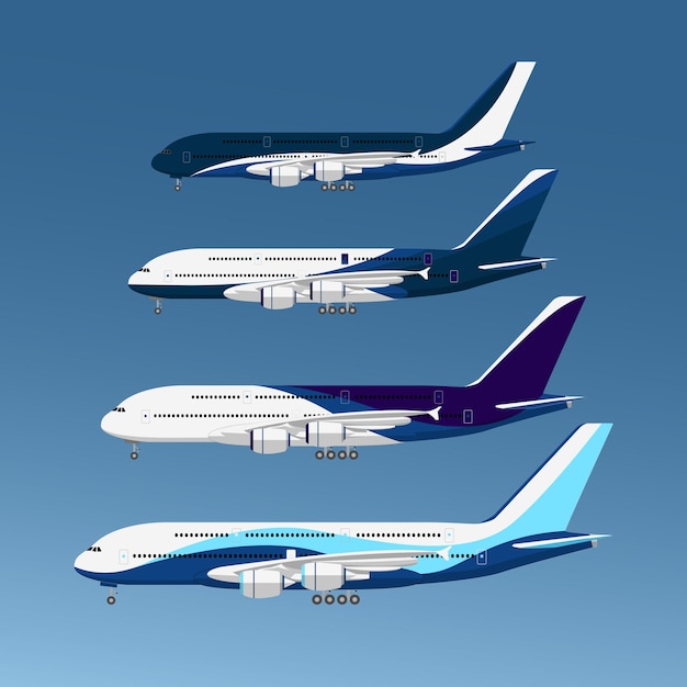 Aviones Conjunto de diferentes diseños Ilustración vectorial