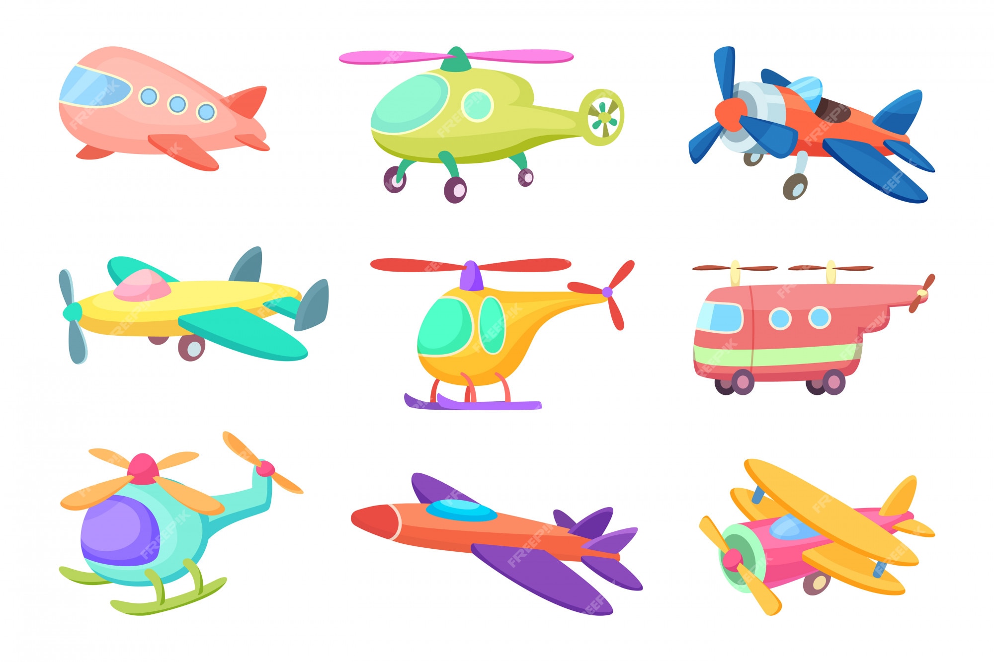 Administración Fracaso Literatura Aviones en estilo de dibujos animados, varios juguetes para niños. | Vector  Premium