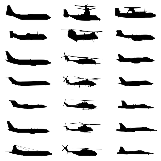 Aviones militares de silueta vectorial