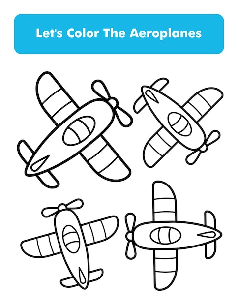 Aviones Página de libro para colorear en tamaño de página de carta Hoja de trabajo para colorear para niños Elemento de vector premium