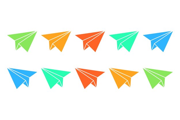 Aviones de papel de colores que simbolizan soluciones de viaje innovadoras planos de papel de color dibujados a mano