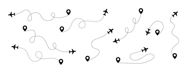 Aviones Rutas de aviones Líneas Concepto de viaje Rutas de avión