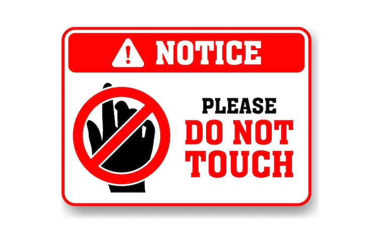Aviso de advertencia de no tocar con diseño plano Vector