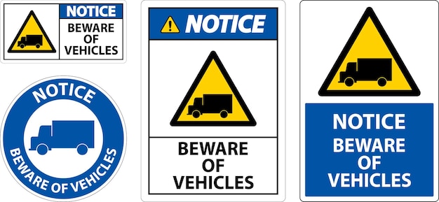 Aviso de cuidado con los vehículos Señal en fondo blanco
