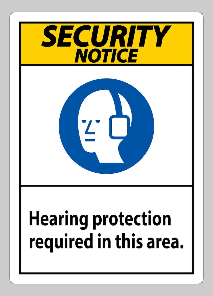 Vector aviso de seguridad ppe señal de protección auditiva requerida en esta zona con el símbolo