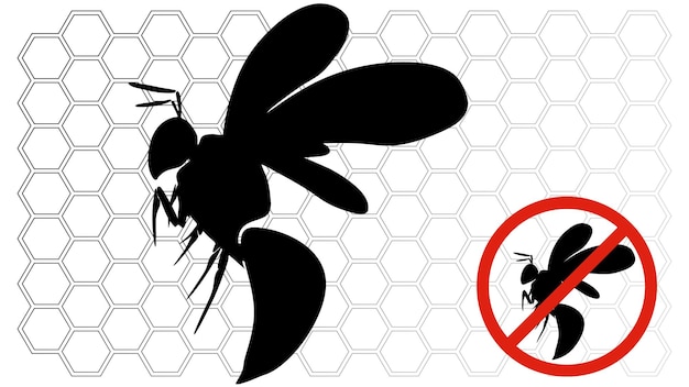 Una avispa o una abeja en el fondo de un panal Señal de prohibición roja Control de insectos