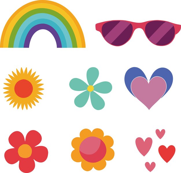 Awesome y encantador hippie arco iris orgullo conjunto vectorial