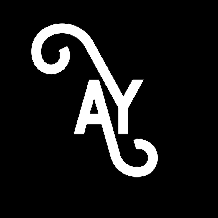 Vector ay diseño de letra de logotipo en fondo negro ay iniciales creativas concepto de letra de logótipo ay diseño de letra ay diseños de letra blanca en fondo negro logotipo a y a y