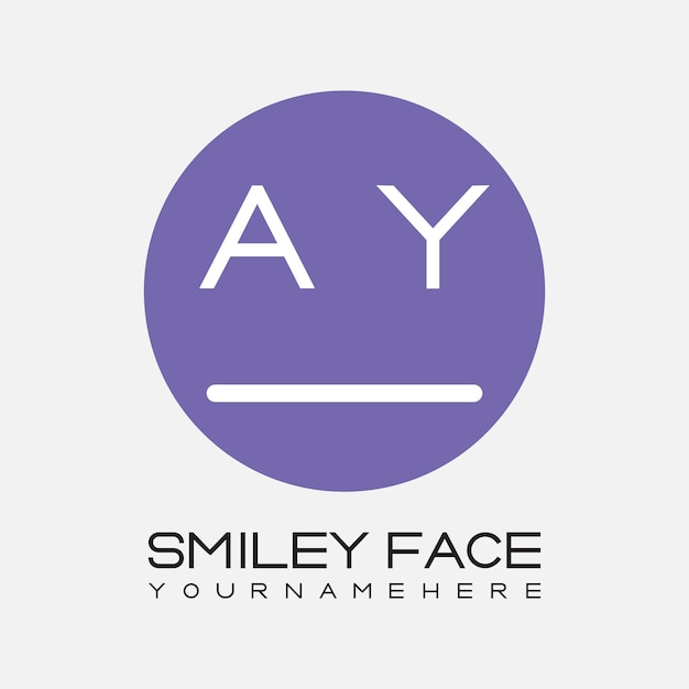 AY monograma inicial para el logotipo de la cara sonriente con diseño de estilo circular