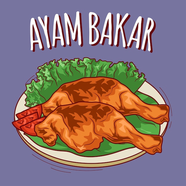 Ayam bakar ilustración comida indonesia con estilo de dibujos animados