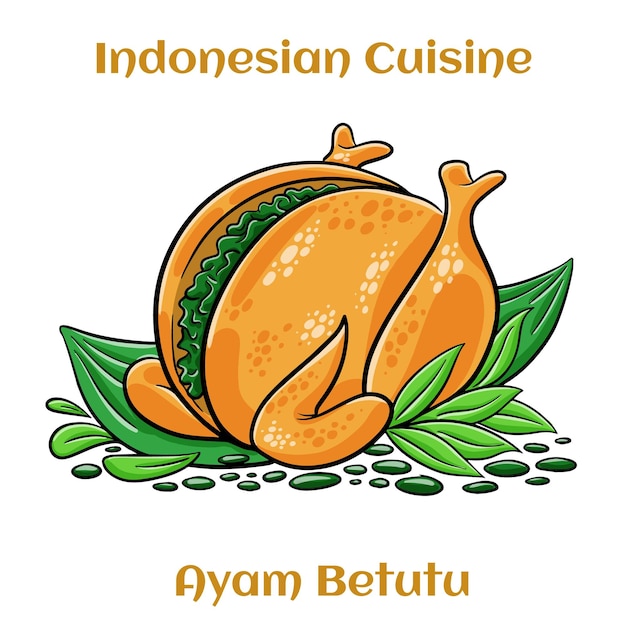 Ayam Betutu Comida indonesia Pollo entero relleno con hojas de yuca condimentadas balinesas Servido con Sambal Matah y cacahuetes tostados