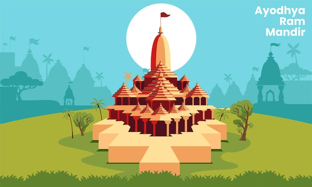 Vector ayodhya ciudad ram mandir ram templo plan vector