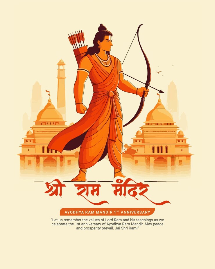 Vector ayodhya ram mandir jay shree ram con el señor rama en las redes sociales