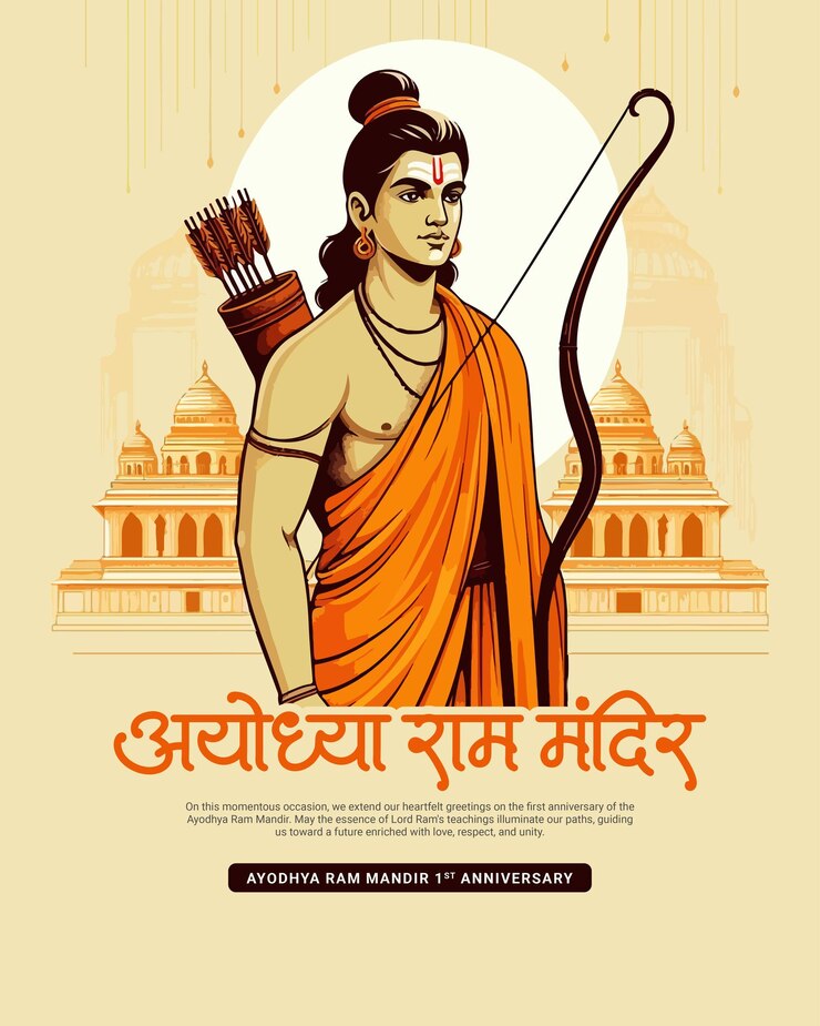 Vector ayodhya ram mandir jay shree ram con el señor rama en las redes sociales