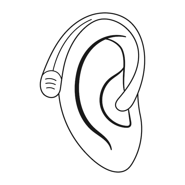 Ayuda auditiva en la oreja dibujada en una línea de estilo icono vectorial silueta de la oreja