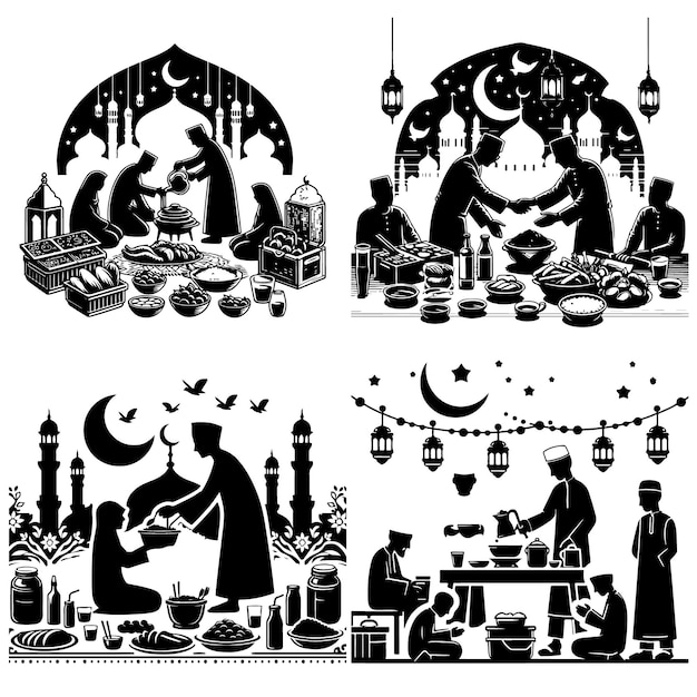 Ayuda para Iftar silueta vectorial editable cargar hacia arriba