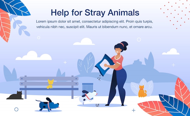 Ayuda para stray animals flat vector banner template