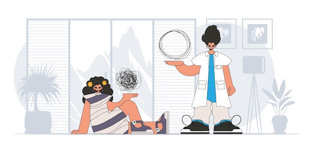 Ayuda para el tema Una persona consumida por un sentimiento de desesperanza y desesperación El médico desenreda la maraña de pensamientos El paciente muestra que sus pensamientos están confusos
