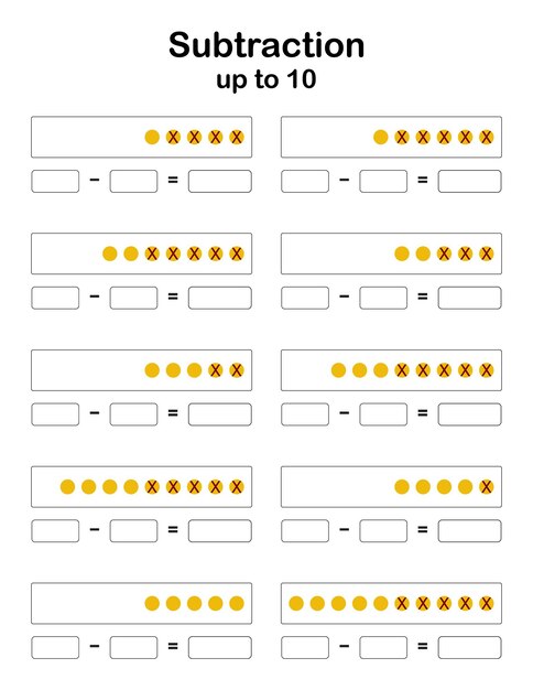 Para ayudar a los niños a aprender habilidades numéricas y escribir matemáticas, aquí hay una hoja de trabajo de matemáticas de resta para niños