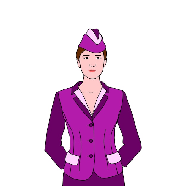 Azafata con una ilustración de uniforme morado