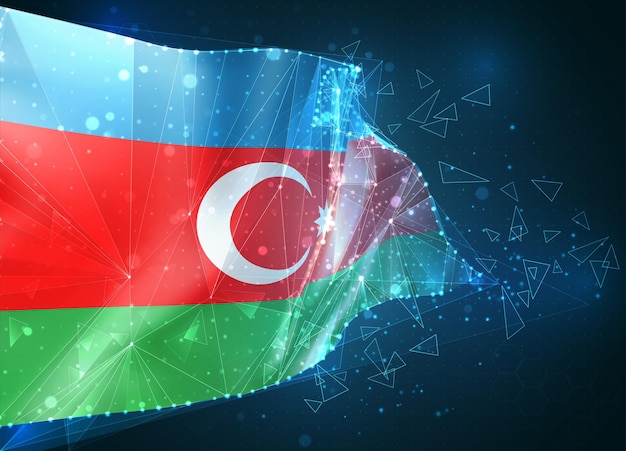Azerbaiyán, bandera, objeto 3D abstracto virtual de polígonos triangulares sobre un fondo azul.