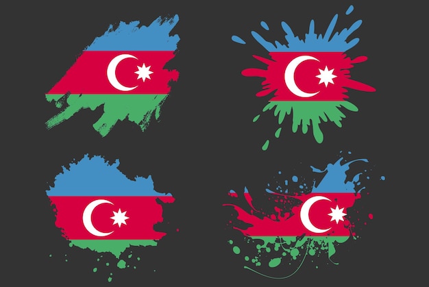 Azerbaiyán bandera pincel splash vector set país logo activo pintura grunge ilustración concepto